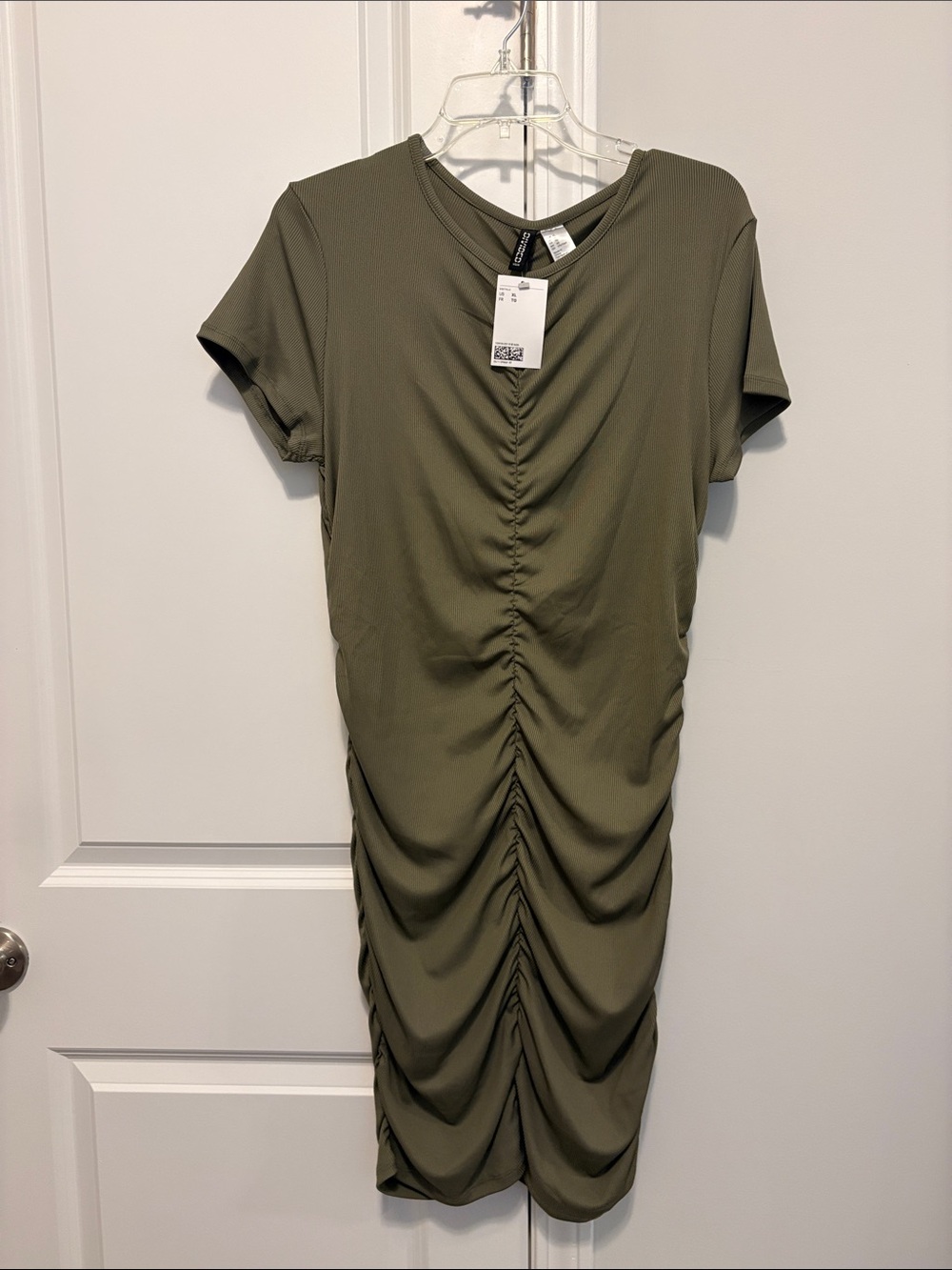 H&M Olive Green Ruched Midi Dress NWT